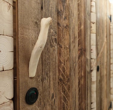 WC-Kabine mit ausgefallenen Holzdetails