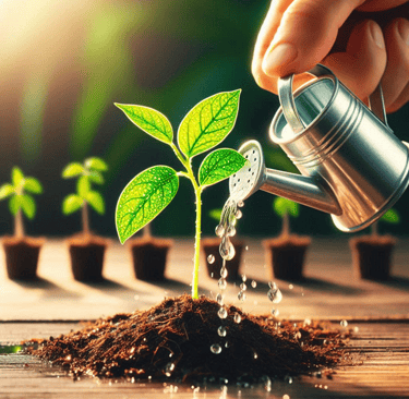 a person watering a plant with a watering can