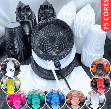 kit pratinhos, copinhos, garfinhos e guardanapos