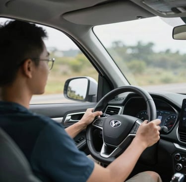 A friendly driver filling out a resume form with a pen on a clipboard.