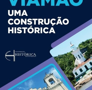 Poster for Viamão featuring a historic white church and a coastal lighthouse in Rio Grande do Sul.