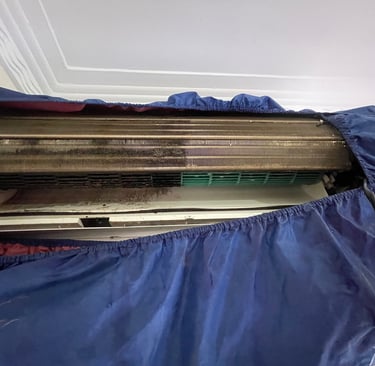 split system air conditioner indoor unit coil cleaning during maintenance service
