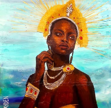 a painting of a regal woman with a gold crown