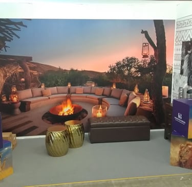 exhibition shell scheme graphics for knighton reeve with graphic cubes, canvas prints. 