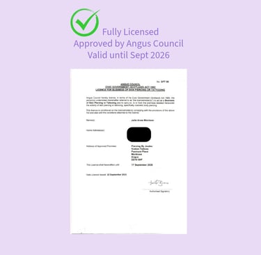 Body Piercing Licence issued by Angus Council – valid until Sept 2026