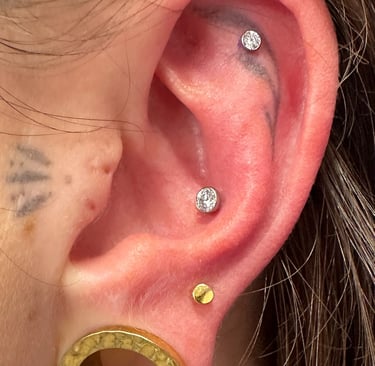 Professional conch piercing with titanium stud in Montrose