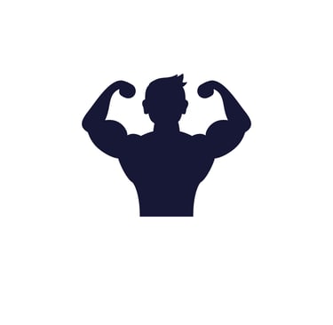 A silhouette of a man performing a double bicep pose