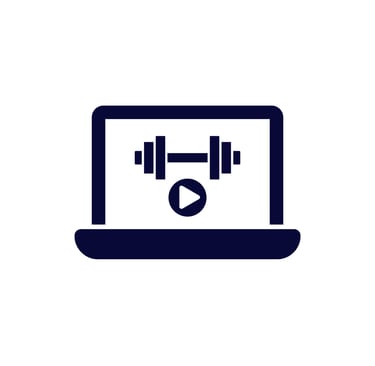 A silhouette of a computer with a dumbbell as the background