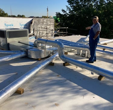 inexperienced installation of hvac on a commercial tpo flat roof in kansas city