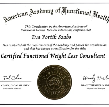Functional Weight Loss Consultant certificate – Eva Portik Szabo