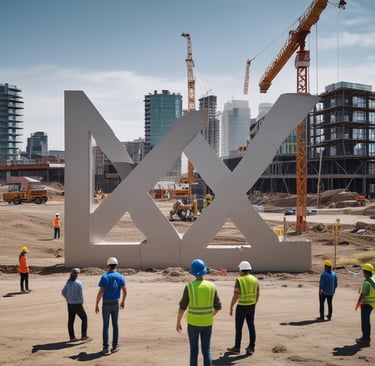 seven construction workers standing on white field