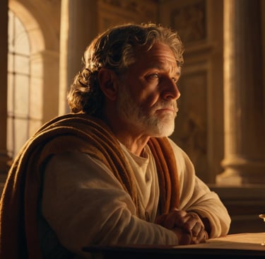 Philosophe stoïcien méditant sur les enseignements face à l'adversité