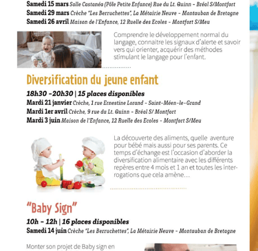 Flyer des ateliers, diversification alimentaire et conseils