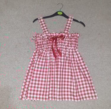 Red small check vintage dress