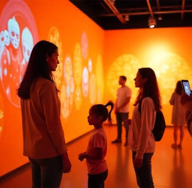 a group of people standing in a museum