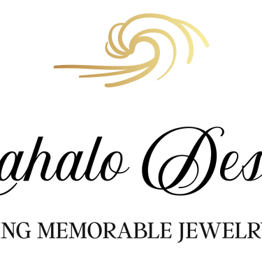 a gold and black Mahalo Designs logo for making a jewelry jewelry store