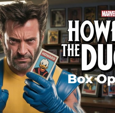 Wolverine holding a Howard the Duck card.
