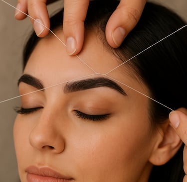 Depilación de cejas con hilo para un diseño preciso y natural.