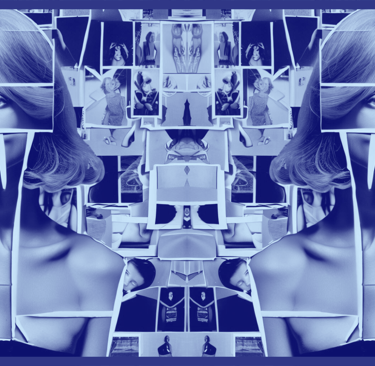 Patchwork of women pictures forming the face of a woman (AI-generated image)