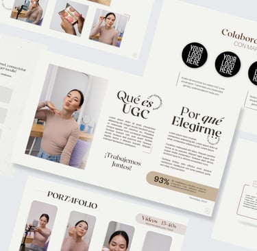 a woman is shown in a photo with a variety of different images for a ugc portfolio