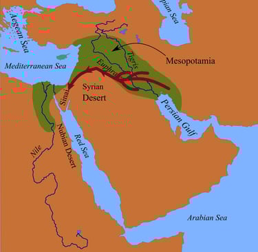 The Fertile Crescent and the route of the four kingdoms (Ge 14:6-6))