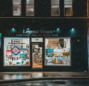 a storefront door with a storefront window display