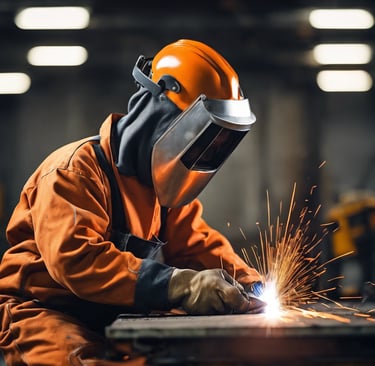 a man in a welding helmet welding a piece of metal