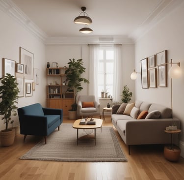 a woman sitting in a chair in a living room
