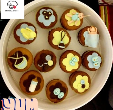 a plate of cupcakes with cupcakes and cupcakes