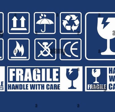 Signs saying Fragile, Handel with Care