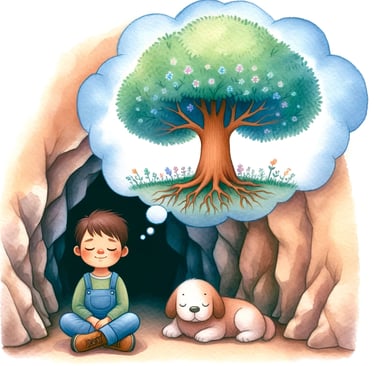 un enfant faisant de la sophrologie, imaginaire