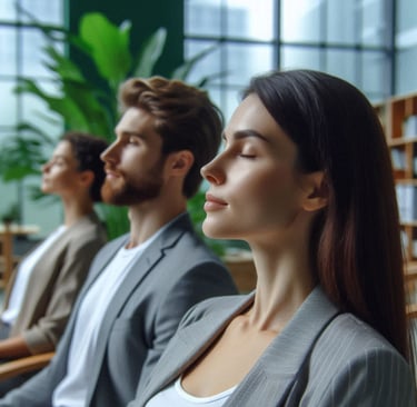 des employés yeux fermés