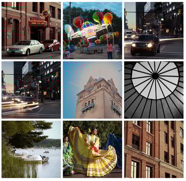 Nine images of mostly architectural and city shots.
