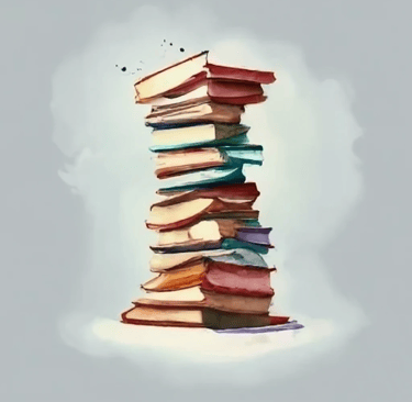 Gen AI watercolor - A high stack of books