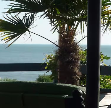 Grande terrasse sous le soleil avec vue panoramique sur l'océan