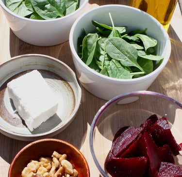 ingredients for Balsamic Beet and spinach salad