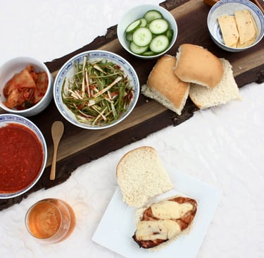 kickin chicken burgers - Korean style and all the toppings