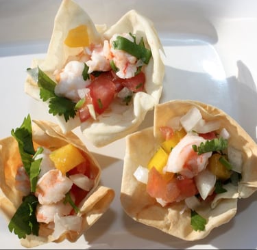 Mexican shrimp ceviche in phyllo cups