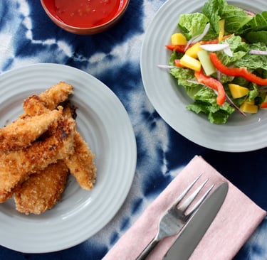 3 ingredient chicken fingers with mango salad