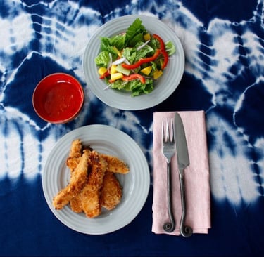 3 ingredient chicken fingers with mango salad