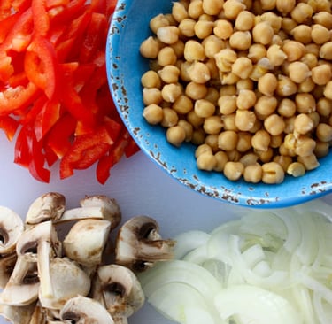 ingredients for chickpea curry with coconut and cashews