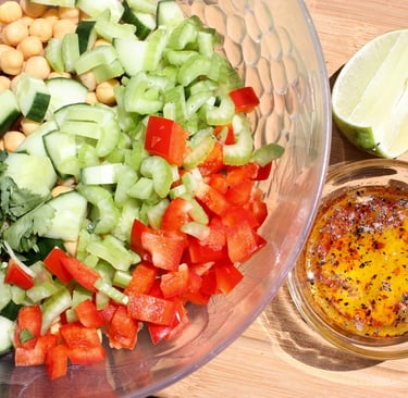 chopped ingredients for Asian chickpea salad