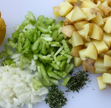 chopped ingredients for Maritime Seafood Chowder