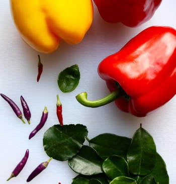 peppers, Thai chillies and lime leaves, Asian ingredients