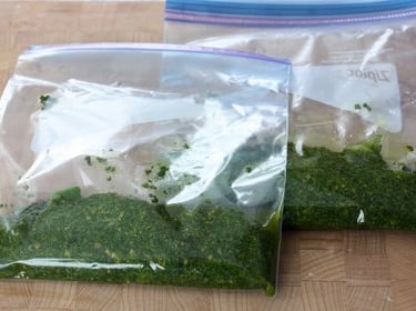 Thai basil pesto in a bags