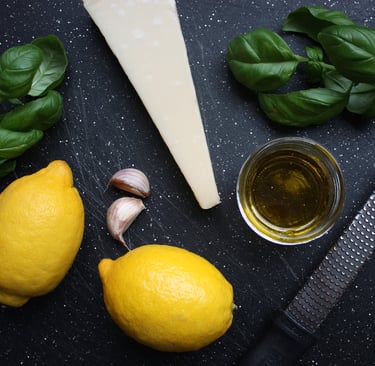 ingredients for lemon spaghetti with shrimp sauce