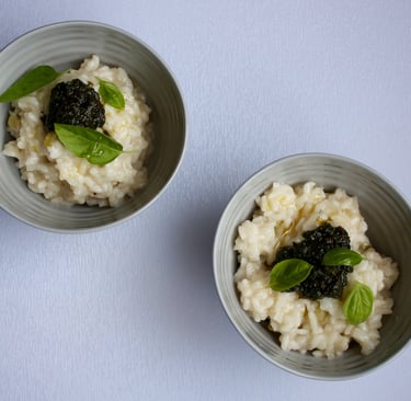 white risotto with basil pesto