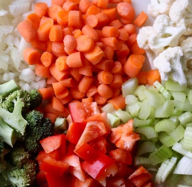 chopped ingredients for creamy rosemary vegetable soup