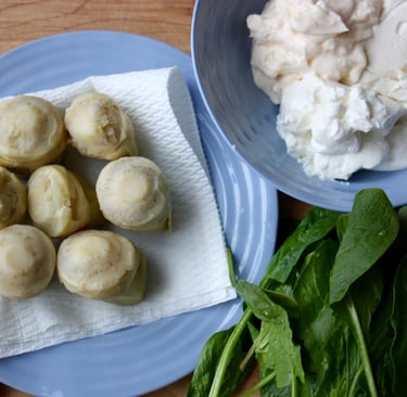 whole artichokes, spinach and cheeses