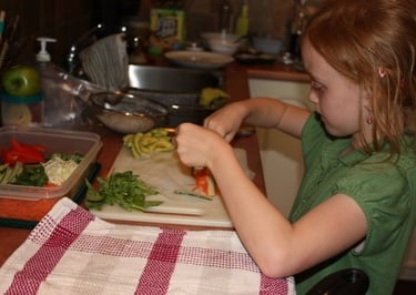child making fresh spring rolls